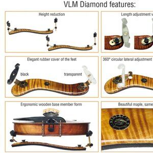 Viva La Musica Professional Violin Shoulder Rest, Maple Gold 3/4 - 4/4